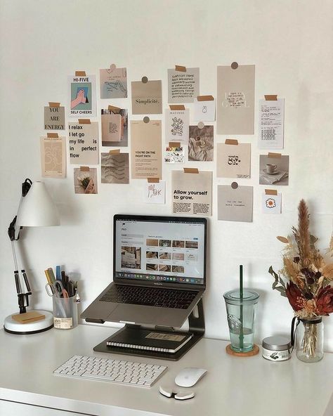 Work Desk Decor, Desk Organisation, Study Desk Decor, Study Decor, Desk Inspiration, White Desk, Desk Makeover, Office Room Decor, Dekorasi Kamar Tidur