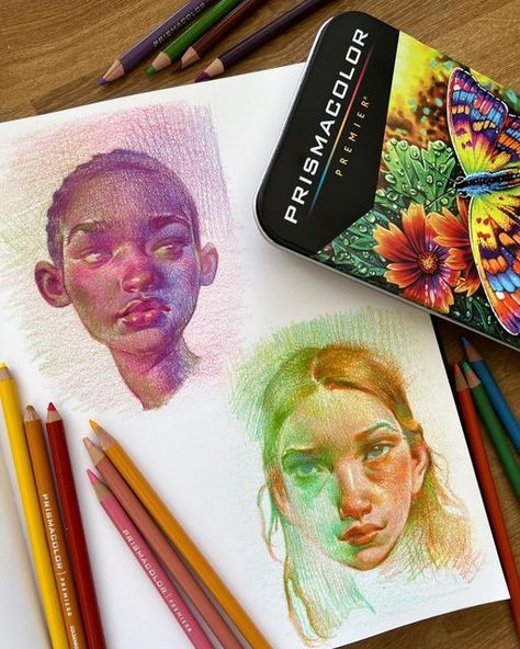 Acrylic And Colored Pencil, Chris Hong Art Pencil, Self Portrait Colored Pencil, Watercolor With Colored Pencils, Chris Hong Art Portrait, Colored Pencil Watercolor, Colored Pencil People, Watercolor Colored Pencil Art, How To Use Pencil Color