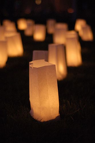 Luminaries! Paper Luminaries, Photo Luminaries Diy, Paper Bag Luminaries, Luminary Bags Diy, Origami Candle Holder, Photos Luminaries, Paper Bag Lanterns, Wedding Luminaries, Candle Bags