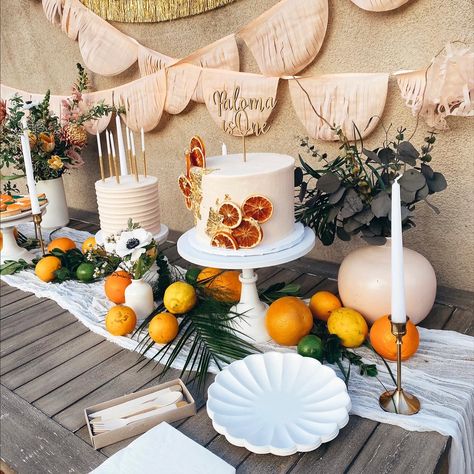 Lemon And Orange Birthday Theme, Citrus Party Backdrop, Main Squeeze 1st Birthday Party, Main Squeeze Birthday Party, Citrus Themed Engagement Party, Citrus Graduation Party, Oranges Themed Party, Citrus Theme Dessert Table, Citrus Engagement Party