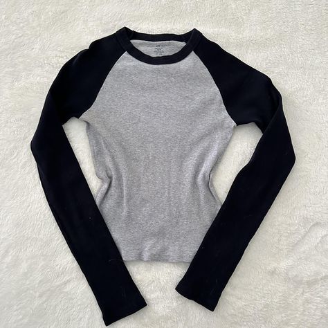 #2 Brandy Melville grey and black long sleeve fitted... - Depop Fitted Tee, Black And Gray, Gray Tshirt, Workout Tee, Black Long Sleeve, Brandy Melville, Brandy, Black And Grey, Signs