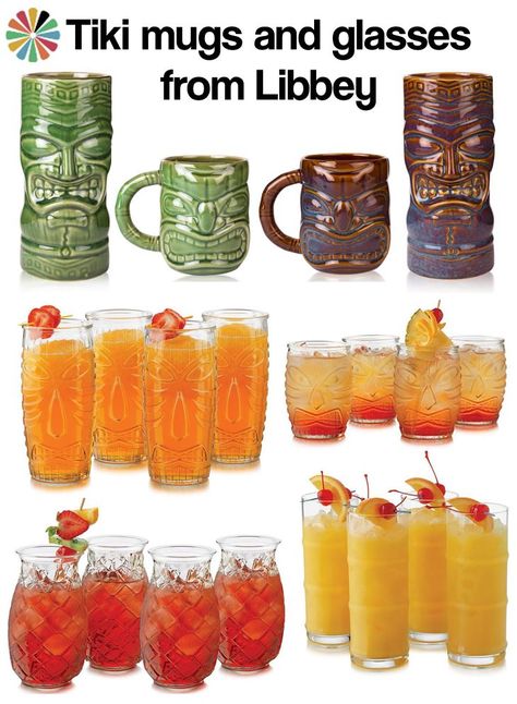 A big glassware maker — Libbey — has jumped on the tiki bandwagon and now has a pretty big line of tiki mugs and glasses for sale. These are relatively inexpensive (the glassware, especially) and could be great if you are planning a big party. Thanks to Kate — yes, Katiedoodle — who spotted these … Retro Tiki Party, Tiki Wedding, Mocktail Bar, Tiki Glasses, Tiki Mugs, Tiki Decor, Tiki Lounge, Tiki Art, Enchanted Tiki Room