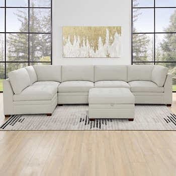 Thomasville Tisdale 6-piece Fabric Sectional with Storage Ottoman | Costco Costco Tisdale Sectional, Thomasville Tisdale Sectional, Sectional With Storage Ottoman, Sectional With Storage, Modern Upholstery, Fabric Sectional, Fabric Ottoman, Corner Chair, Upholstered Ottoman