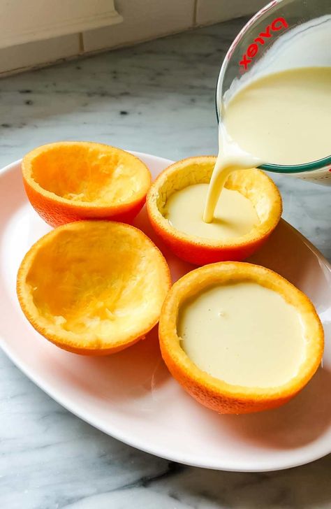 This easy and creamy orange posset recipe with brûlée topping is a refreshing citrus dessert that is always a crowd-pleaser. And it looks as good as it tastes. Peach Creme Brulee, Orange Custard Pie, Citrus Desserts Easy, Orange Posset Recipe, Orange Mousse Recipe, Posset Recipe Desserts, Recipes Using Fresh Oranges, Tea Time Desserts, Fresh Orange Recipes