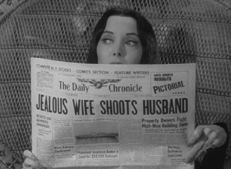 Jealous Wife Shoots Husband Addams Family Quotes, The Addams Family 1964, Dealing With Jealousy, Addams Familie, Addams Family Values, Charles Addams, Gomez And Morticia, Francois Truffaut, Carolyn Jones