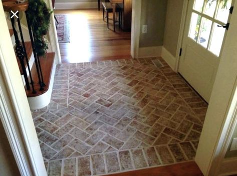 Cabin Foyer, Entryway Remodel, Brick Tile Floor, Farmhouse Mudroom, Entryway Tile, Brick Floor, Foyer Flooring, Brick Look Tile, Entryway Flooring