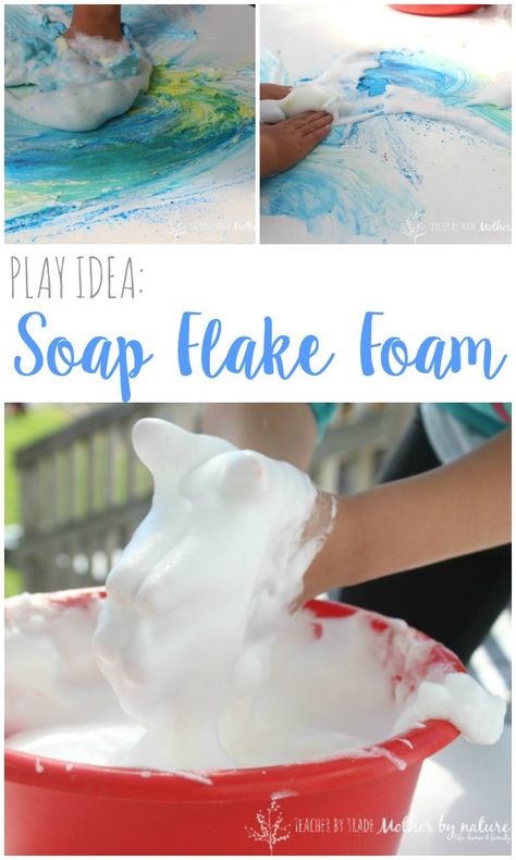 PLAY IDEA: Soap Flake Foam - Teacher by trade, Mother by nature Sensory Play Toddlers, Boredom Busters, Messy Play, Baby Learning, Kids Learning Activities, Toddler Fun, Play Activities, Sensory Activities, Sensory Play