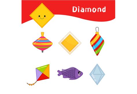 Preschool Diamond Crafts, Diamond Activities For Preschool, Diamond Shape Activities For Preschool, Diamond Shape Activity, Triangle Shape Objects, Properties Of 2d Shapes, Shapes Lessons, Crown For Kids, Shape Pictures