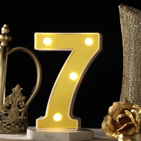 6"   3D Gold Marquee Numbers   4 LED Light Up Numbers   Warm White LED Number Lights - 7 Marquee Numbers, Warm White Led Lights, Light Up Letters, Marquee Sign, Marquee Lights, Light Letters, Marquee Letters, Coffee Shop Decor, Table Display