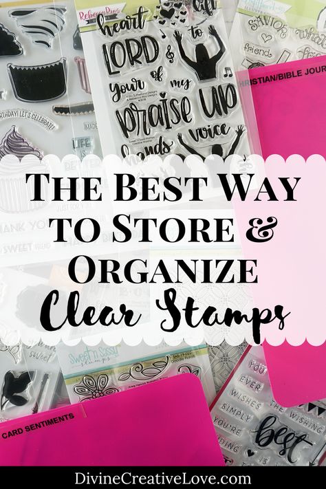 Clear stamps are amazing y’all! They come in so handy for Bible journaling, and also for card making and other paper crafting endeavors. But, where in the world can you put all those stamps? In this post, I’ll show you how to store your clear stamps, so you can always find the ones you need. #Biblejournalingsupplies #craftorganizing #howtostoreclearstamps Scrapbook Room Organization, Craft Organisation, Card Making Tools, Bible Journaling Supplies, Plastic Folders, Stamp Storage, Clear Acrylic Stamps, Card Making Templates, Card Making Crafts