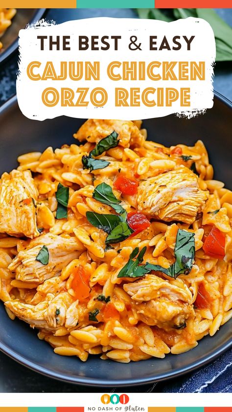 Cajun Chicken Orzo Recipe Cajun Foods Recipes, Cajun Crockpot Chicken, Cajun Chicken Orzo Recipes, Cajun Orzo Recipes, Chicken Orzo Recipes Healthy, Weeknight Crockpot Dinners, Recipes With Orzo, Chicken Thigh Meals, Chicken And Orzo Recipes