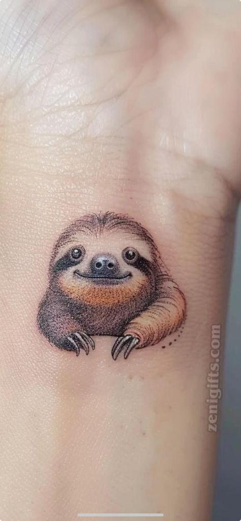 Zookeeper Tattoo, Small Sloth Tattoo, Sloth Tattoo Small Simple, Sloth Tattoo Design, Sloth Tattoos, Sloth Pictures, Small Fox Tattoo, Koala Tattoo, Sloth Tattoo