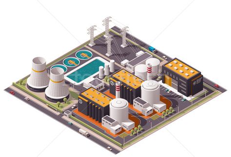 Vector isometric nuclear power plant icon stock photo (c) tele52 (#6002365) | Stockfresh Isometric Map, Nuclear Power Station, Plant Icon, Nuclear Plant, 3d City, Minecraft City, Poly Art, Nuclear Energy, Industrial Architecture