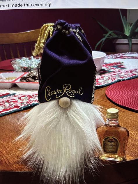 Crown Royal Gnomes Pattern, Crown Royal Bag Gnomes Diy, Crown Royal Gnomes Diy, Crown Bag Gnome, Diy Crown Royal Bag Blanket, Upcycle Crown Royal Bag, Crown Bottle, Crown Royal Bags, Make A Crown