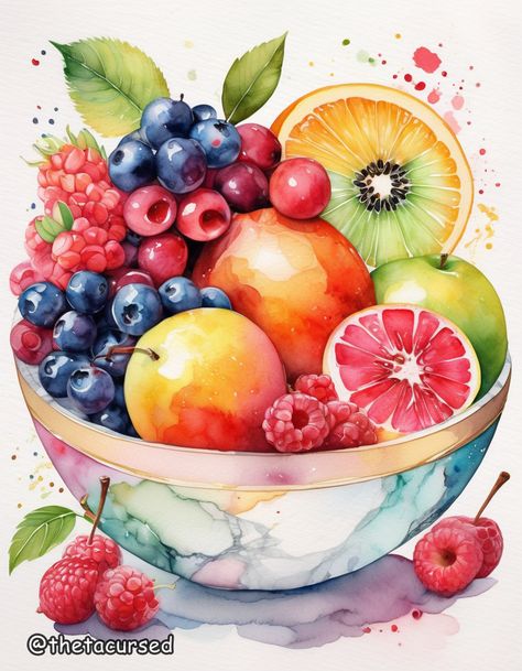 Watercolor Dreams Collection, art by ThetaCursed, License for use: CC BY-NC 4.0 Fruit Art Watercolor, Fruit Bowl Illustration, Vegetable Artwork, Fruit Bowl Still Life, Painting Of Fruit, A Bowl Of Fruit, Series Artwork, Fruit Art Drawings, Watercolor Food Illustration