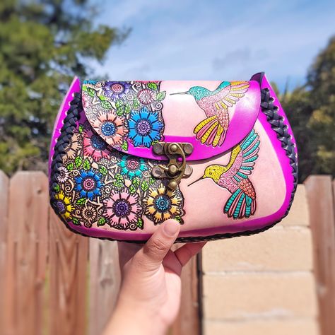 Mexican Purse, Hand Painted Purses, Mexican Bag, Painted Purse, Tooled Leather Bag, Leather Carving, Leather Artisan, Hand Tooled Leather, Tooled Leather