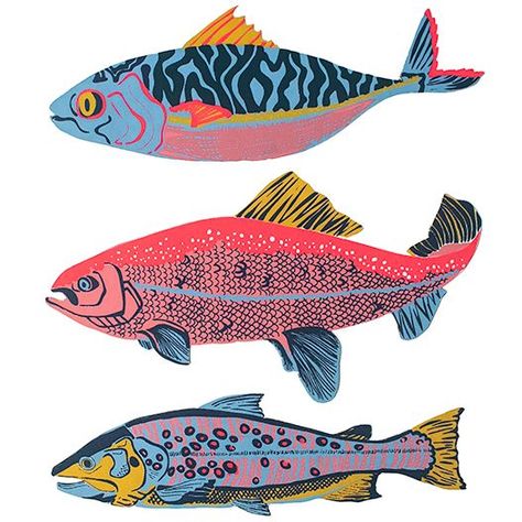 Fish Illustration, Fish Print, Arte Animal, Fish Art, Lino Print, Greetings Card, Whales, Recycled Paper, Recycled Cotton