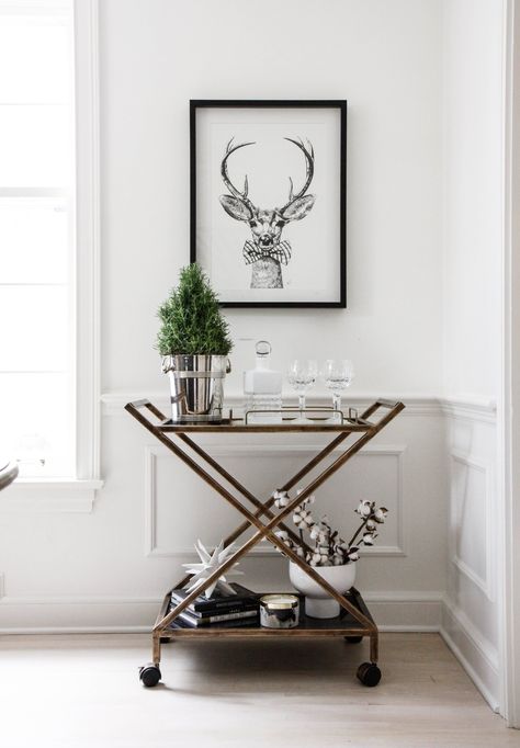 Park+&+Oak+Holiday+Decor Coffee Bar Cart Ideas, Nespresso Coffee Bar, Bar Cart Inspiration, Christmas Bar Cart, Holiday Bar Cart, Coffee Bar Cart, Bandeja Bar, Bar Cart Ideas, Diy Bar Cart