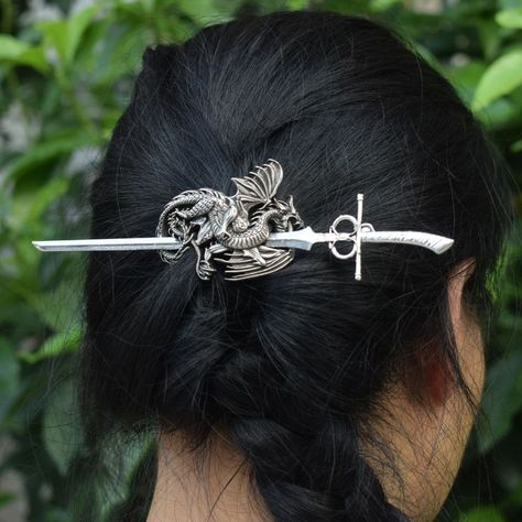 Dragon Hairpin, Gothic Dragon, Bronze Hair, Viking Dragon, Bun Holder, Silver Hair Pin, Viking Hair, Skull Clothing, Fantasy Hair