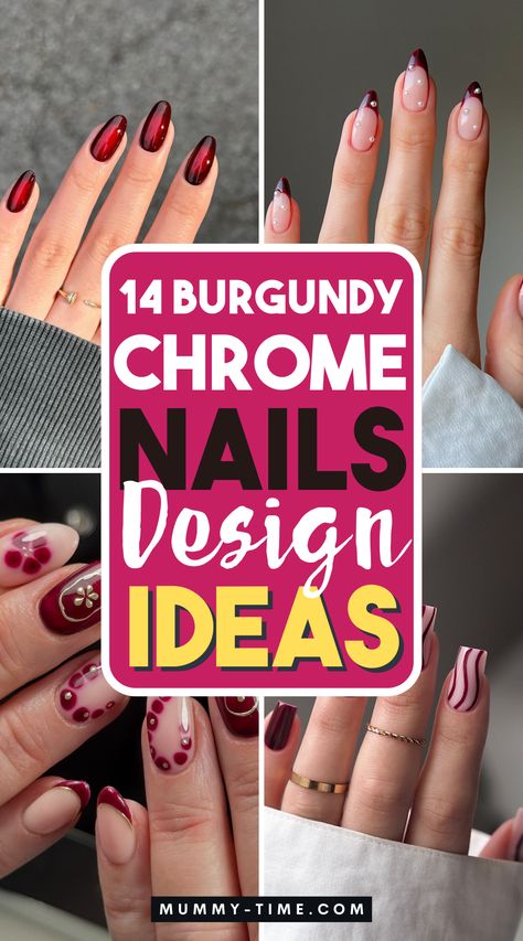 Step up your manicure with trendy burgundy chrome nails! 💅🖤 This luxurious shade offers a unique shine that adds sophistication to any look. Perfect for any season, these nails are a statement on their own. Save this pin for your next nail appointment inspiration! 📌✨ Chrome Nails Burgundy, Fall Nails Chrome, Burgundy Chrome Nails, Copper Nails Designs, Burgundy Nail Designs, Red Chrome Nails, Colored French Tips, Silver Nail Designs, Nail Appointment