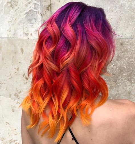 Sunset Hair Color, Flame Hair, Haircolor Ideas, Sunset Hair, Pulp Riot Hair Color, Fire Hair, Vivid Hair Color, Pulp Riot Hair, Sunset Red