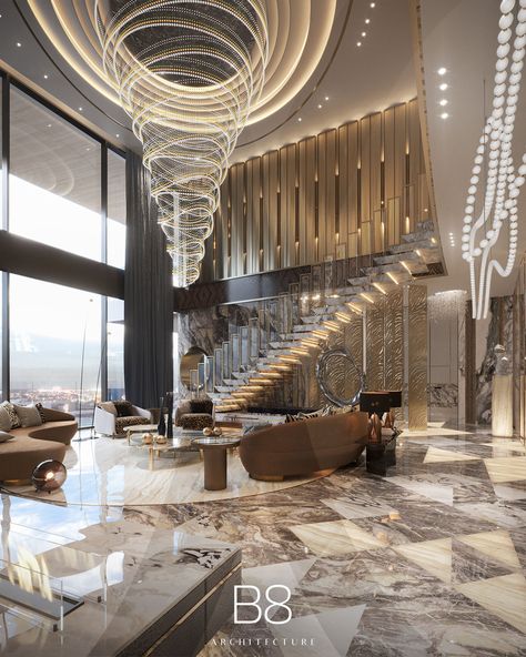 Cavalli Tower Penthouse / Interior Design - B8 Architecture and Design Studio Penthouse Interior Design, Penthouse Interior, Stairs In Living Room, Architect Design House, Modern Staircase, Up House, Luxury Rooms, Interior Modern, Luxury Homes Dream Houses