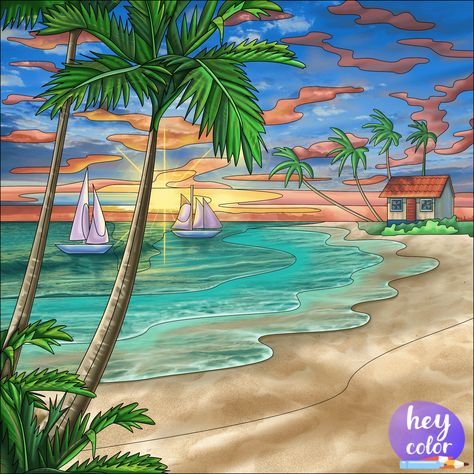 A Beach Scene Drawing, Beach Scene Drawing, Drawing Of Beach, Vacation Drawing, A Beach Scene, Landscape Painting Tutorial, Drawing Aesthetic, Scene Drawing, Foundation Piecing