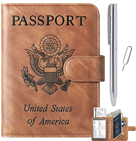 Passport Holder Cover Wallet Travel Essentials Leather Travel Wallet Rfid Blocking Case Vacation Travel Must Haves Travel Accessories for Men Women (2#Brown) Must Have Travel Accessories, Travel Accessories For Men, Leather Travel Wallet, Leather Passport Holder, Travel Must Haves, Binder Folder, Metal Pen, Passport Wallet, Travel Wallet