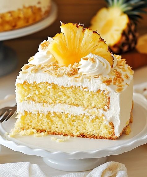 Hawaiian Pineapple Cake Recipe Pineapple Layer Cake Recipe, Hawaiian Pineapple Cake, Christmas Pavlova, Pineapple Cake Recipe, Soda Cake, Savory Recipe, Sugar Cookie Cakes, Layer Cake Recipes, Layered Cake