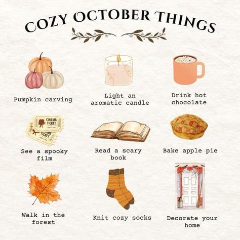 Happy October 🎃What’s something you’re planning to do or what’s something you definitely won’t do this month?  I am pretty sure I’m not going to bake a pie or watch a scary movie.
Please leave a comment.  🎃 Cozy October, Witchy Fall, Books Halloween, Oc California, Fall Cottagecore, Spooky Ideas, Pumpkin Spooky, Fall October, Fun Fall Activities