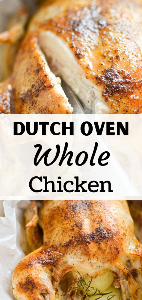 Oven Whole Chicken, Whole Chicken In Oven, Dutch Oven Whole Chicken, Whole Chicken Recipes Oven, Dutch Oven Roast Chicken, Oven Roasted Whole Chicken, Whole Roast Chicken, Make Bone Broth, Whole Baked Chicken