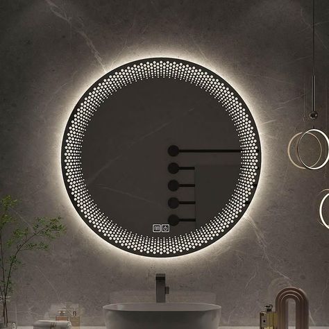 80CM Round Smart LED Bathroom Mirror with 3-Color Adjustable Backlight & Defogging Feature. https://leisureera.store/80cm-round-smart-led-bathroom-mirror-with-3-color-adjustable-backlight-defogging-feature/ Shower Cabinets, European Bathroom, Vanity Mirror With Lights, Led Bathroom Mirror, Silk Bedding Set, Smart Mirror, Illuminated Mirrors, Mirror 3, Daily Beauty Routine