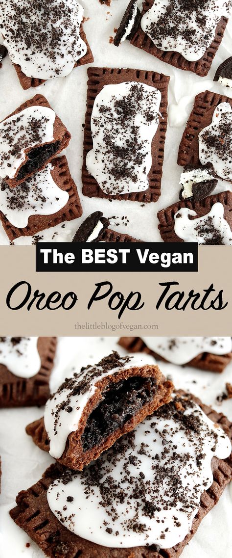 Vegan Oreo Pop Tarts - The Little Blog Of Vegan Diy Pop Tart, Vegan Pop Tart Recipe, Pop Tarts Homemade Cookies And Cream, Pop Tarts Cookies And Cream, Homemade Cookies And Cream Poptarts, Pop Tarts Smores, Vegan Oreo Dessert, Gluten Free Chocolate Pop Tarts, Vegan Pop Tarts