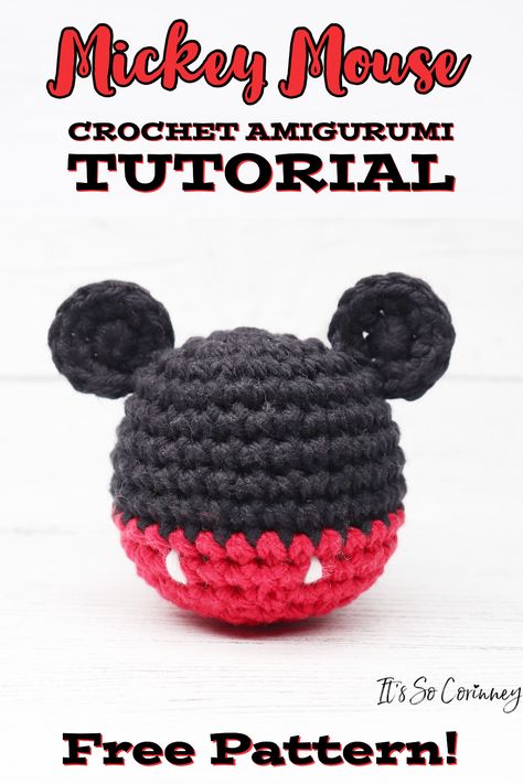 Love Mickey Mouse? Then check out this FREE pattern and tutorial to make a Disney's Mickey Mouse ball! This easy to make crochet Mickey Mouse amigurumi is too cute and can easily be made into a keychain! #homemade #crochet #crafts Mickey Mouse Craft Ideas, Crochet Ideas For Moms Birthday, Crochet Mickey Mouse Ears, Mickey Crochet Pattern, Football Crochet Pattern Free, Crochet Amigurumi Free Patterns Easy Christmas Ornament, Crochet Disney Patterns, Mickey Mouse Crochet Pattern Free, Crochet Mickey Ears