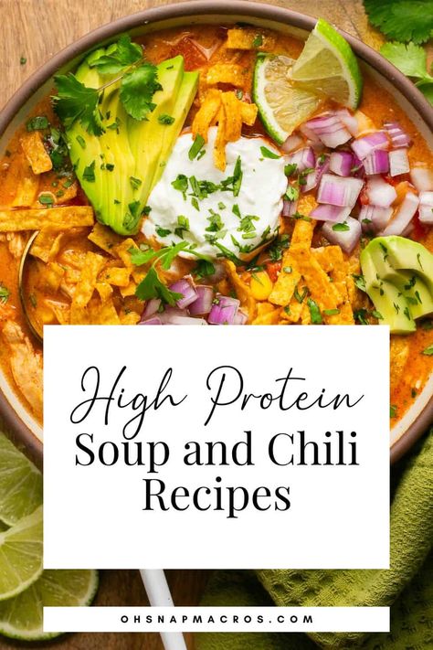 Chicken Enchilada Soup Soups And Chilis, High Protein Soup, Ground Chicken Recipes Healthy, Protein Soup, Protein Soups, Macro Recipes, Creamy Chicken Enchiladas, Chili Recipe Turkey, Ground Chicken Recipes