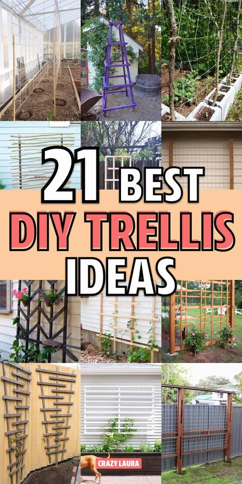 Want to build your own garden trellis and need some tutorials for help!? Check out these 21 super helpful ideas! Pallet Trellis, Ladder Trellis, Diy Trellis Ideas, Teepee Trellis, Vertical Trellis, Vine Trellis, Diy Garden Trellis, Arch Trellis, Trellis Ideas