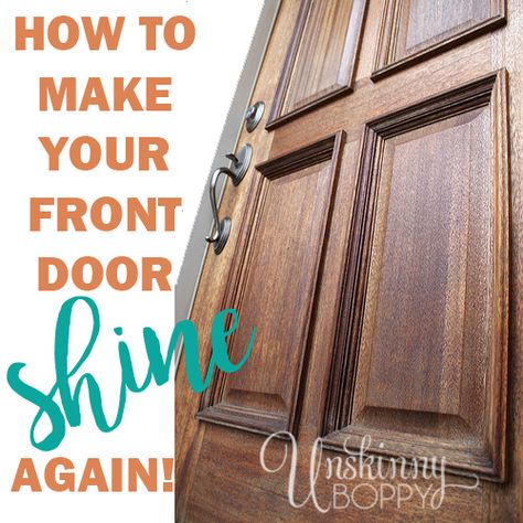 Does your wood front door need a new shine after years of weather and wear? Here are my three favorite secret weapons I use to polish a wood front door! Don't let the weather take the shine out of your gorgeous wood front door, make it shine again with these easy steps. Old Furniture Makeovers Wood, Old Furniture Makeovers, Stained Front Door, Door Redo, Wood Front Door, Old Wood Doors, Old Wooden Doors, Stained Doors, Wood Exterior Door