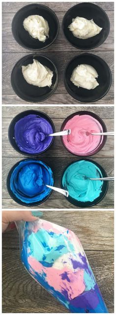 Galaxy Frosting Cupcakes, Diy Galaxy Cupcakes, How To Make Galaxy Frosting, Galaxy Party Food, Galaxy Frosting, Flavored Frosting, Cupcakes Amor, Galaxy Cupcakes, Space Cupcakes