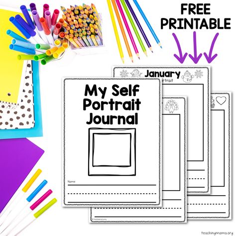 Monthly Self Portrait Journal - Free Printable Monthly Self Portraits Free Printable, Teaching Mama, Self Portraits, My Self, Preschool Activities, Self Portrait, Handwriting, Free Printable, Free Printables