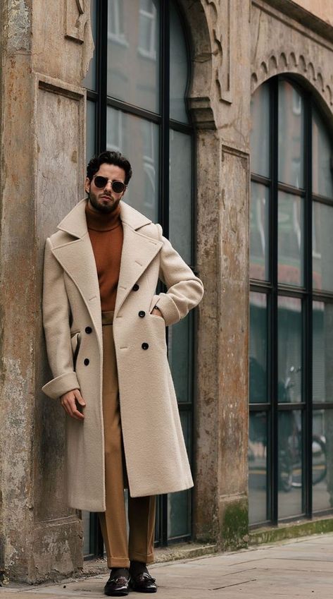 Men Winter Formal Outfit, Grwm Men, Beige Suit, Smart Fashion, Long Coat Men, Dandy Style, Beige Suits, Stylish Man, Mens Fashion Smart