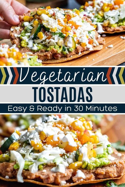 Healthy Tostadas Clean Eating, Healthy Vegetarian Dinner Recipes For Family, Vegetarian Tostadas Recipes, Flexitarian Dinner Recipes, Vegetarian Dishes Breakfast, Healthy Vegetarian Family Dinners, Refried Beans Recipe Meals Healthy, Nice Vegetarian Dinner, Vegetarian Recipes Family