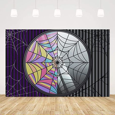 Wednesday Birthday Backdrop, Wednesday Spider Window, Wednesday Birthday Decor, Wednesday Birthday Party Decorations, Gothic Backdrop, Spider Web Window, Bday Banner, Wednesday Birthday, Wednesday Party