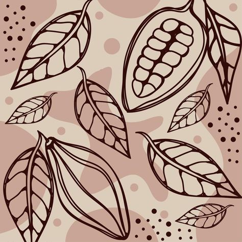 Cocoa Bean Illustration, Chocolate Illustration Graphics, Cocoa Plant, Cocoa Fruit, Chemistry Study Guide, Chocolate Labels, Fruit Illustration, Plant Pattern, Line Patterns