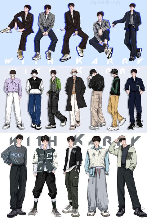 Mens Clothes Drawing Reference, Outfit Inspirations Drawing Male, Men Clothing Ideas Drawing, Mens Fashion Design Sketches, Manhwa Fashion Men, Male Outfit Design Drawing, 90s Anime Outfits Men, Anime Outfit Men, Anime Guy Outfits Casual