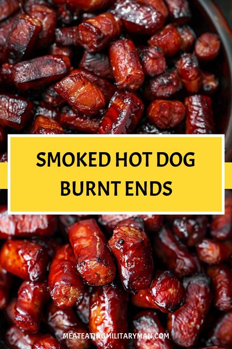 How to Make Smoked Hot Dog Burnt Ends Hot Dog Burnt Ends Grill Nation, Baked Hot Dog Burnt Ends, Burnt Ends Bologna, Quick And Easy Smoker Recipes, Smoked Hot Dog Burnt Ends, Burnt Hot Dog Ends, Smoked Football Food, Burnt Ends Hotdogs In Oven, Hot Dog Burnt Ends Smoker