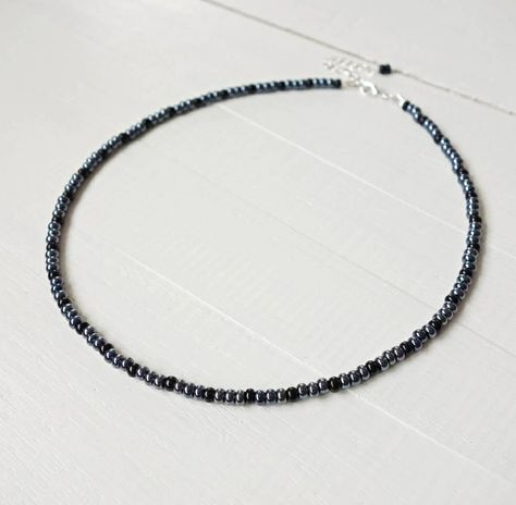 Stone Statement Necklace, Pearl Chain Necklace, Black Choker Necklace, Necklace Ideas, Grey Beads, Black Bead Necklace, Gunmetal Grey, Beaded Choker Necklace, Necklace For Men