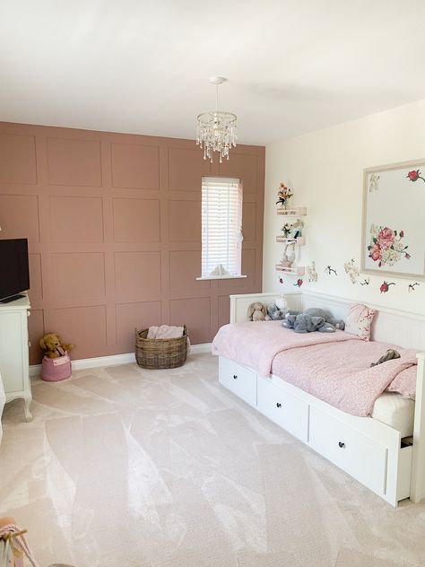 Girls Room Panelling, Panelling Girls Bedroom, Mauve Kids Bedroom, Sulking Room Pink Girls Bedroom, Sulking Room Pink Nursery, Pink Wall Panelling Bedroom, Girls Bedroom Panelling, Pink Wall Panelling Nursery, Pink Panelling Nursery