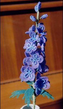 French Beaded Delphinium Crochet Delphinium Flower, Delphinium Flower, Delphinium Flowers, Beaded Stuff, French Beaded Flowers, Flower Crochet, Paper Beads, Delphinium, Beads And Wire