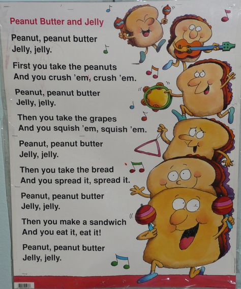 Peanut Butter And Jelly Preschool Activities, Peanut Butter And Jelly Craft Preschool, Preschool Songs About Food, Picnic Songs For Preschoolers, Food Songs For Preschool, Pre K Songs, Picnic Songs, Circle Songs, Preschool Food