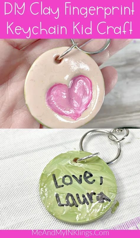 Clay Projects Kids, Fingerprint Keychain, Heart Fingerprint, Keychain Craft, Clay Keychain, Clay Heart, Kids Clay, Soft Clay, Mothers Day Crafts For Kids